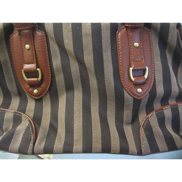 CLASSIC ETIENNE AIGNER STRIPED FABRIC & LEATHER HANDBAG,TOP ZIP OPENING PERFECT - Picture 4 of 9